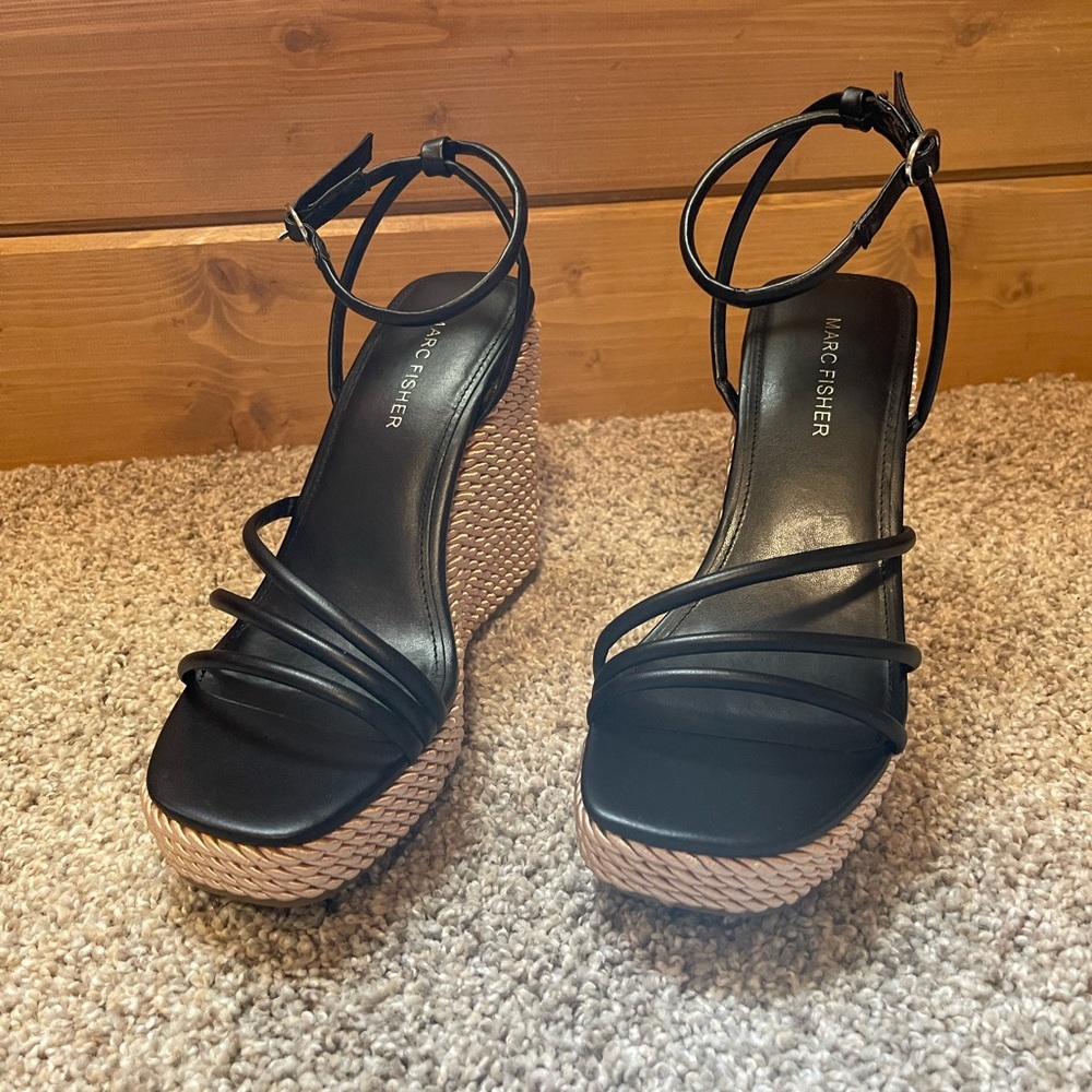 Marc Fisher Black Wedge Sandals